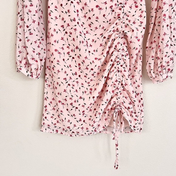 L’ACADEMIE Ruched Floral Long Sleeve Mini Dress in Pink - Picture 7 of 10